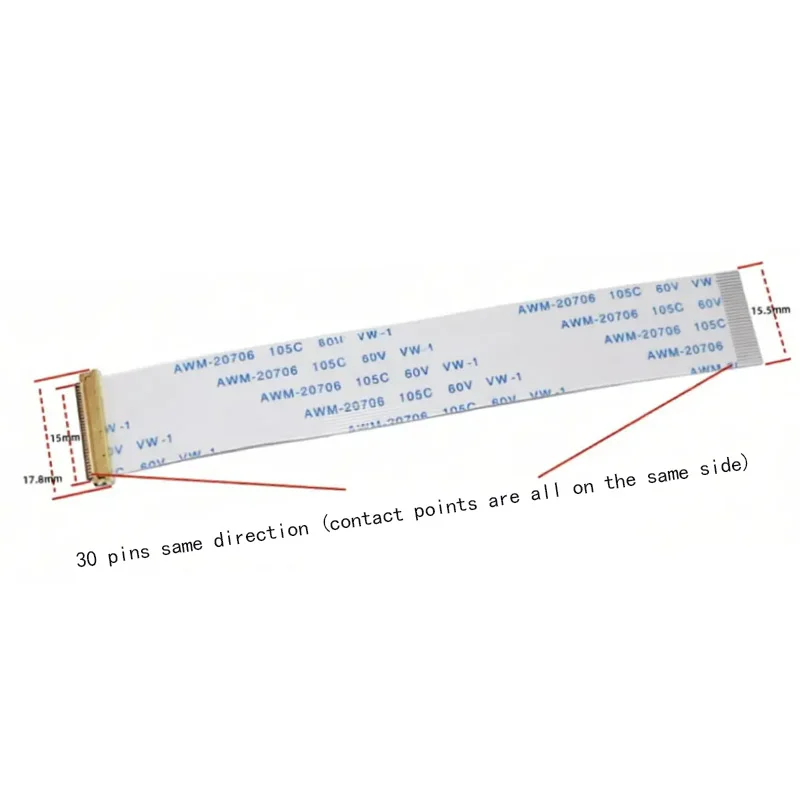 5 peças cabo de tela edp ffc cabo plano flexível 0.5mm passo 30p/40p I-PEX20454 awm20706 mesma direção direção invertida diy