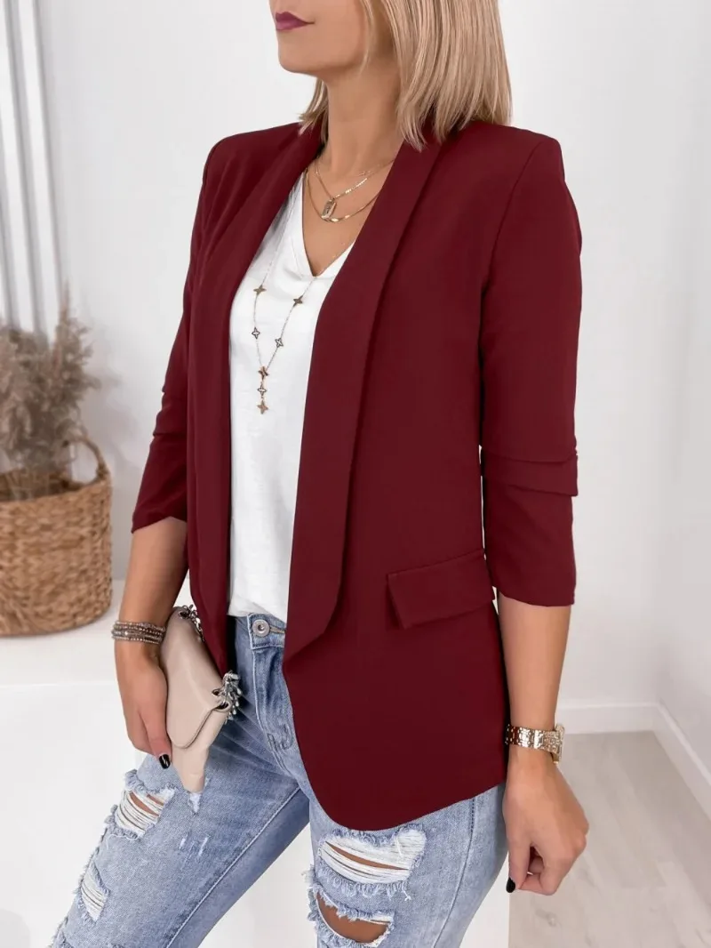 2022 Women\'s Spring and Autumn New Casual Jacket Fashion Temperament Long-sleeved Slim Solid Color Collar Blazer Streetwear