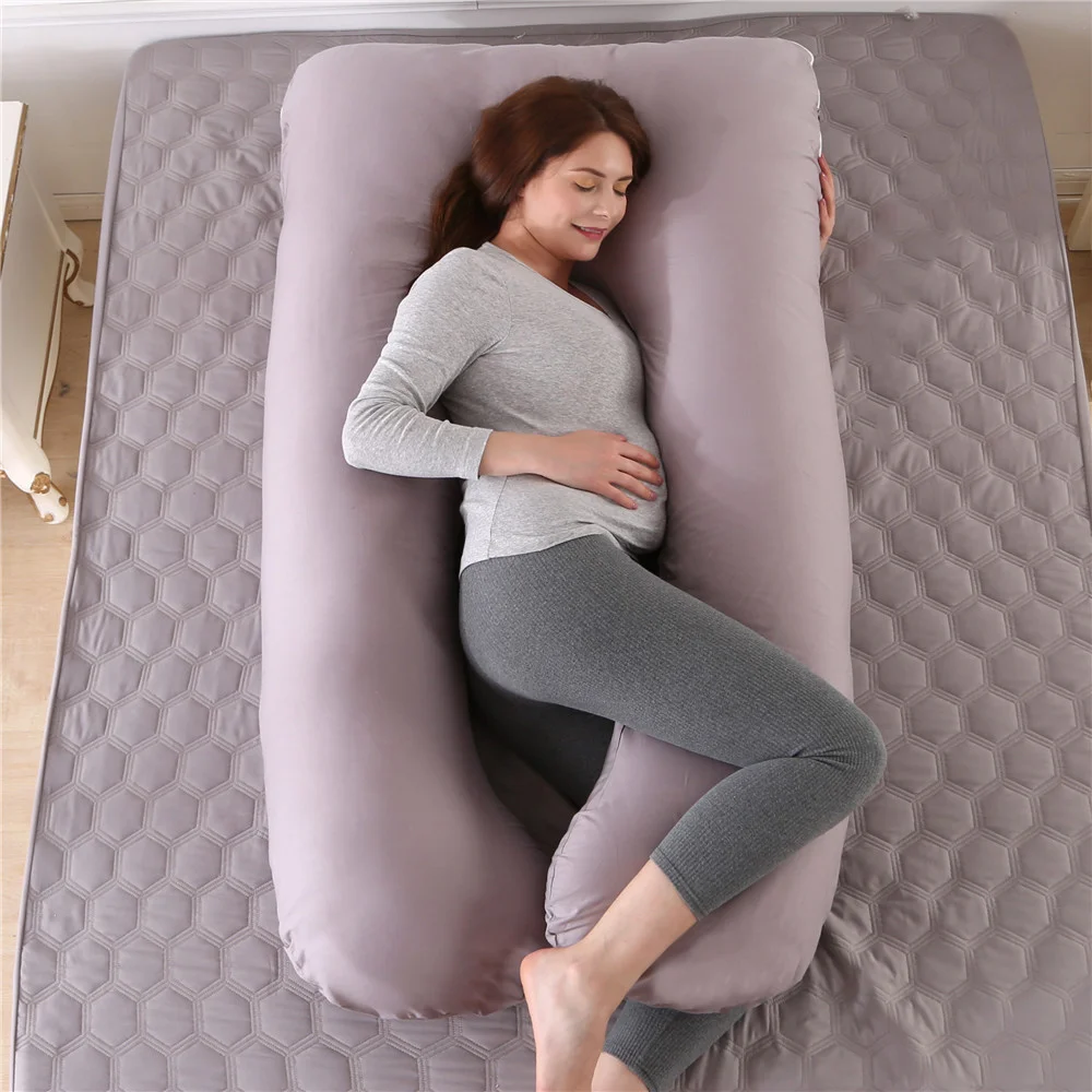 Almohada de embarazo para lactancia de cuerpo completo, almohada de maternidad en forma de U para dormir con funda de algodón extraíble, novedad de