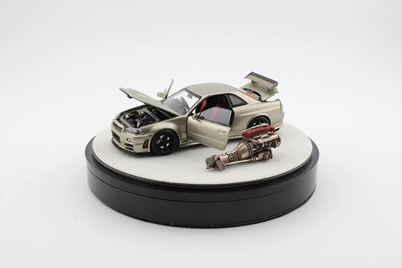 PGM-Alloy Simulation Static Car Model Toy, 1:64, GTR R34 Z-TUNE com motor, JDM, totalmente aberto, limitado a 999 peças, presente mundial