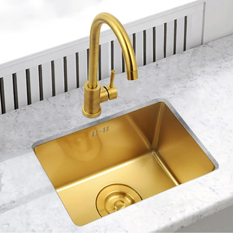 Manual Single Bar Counter Mini Kitchen Sinks SUS 304 Stainless Steel Luxury Gold Nanometer Island Kitchen Sink