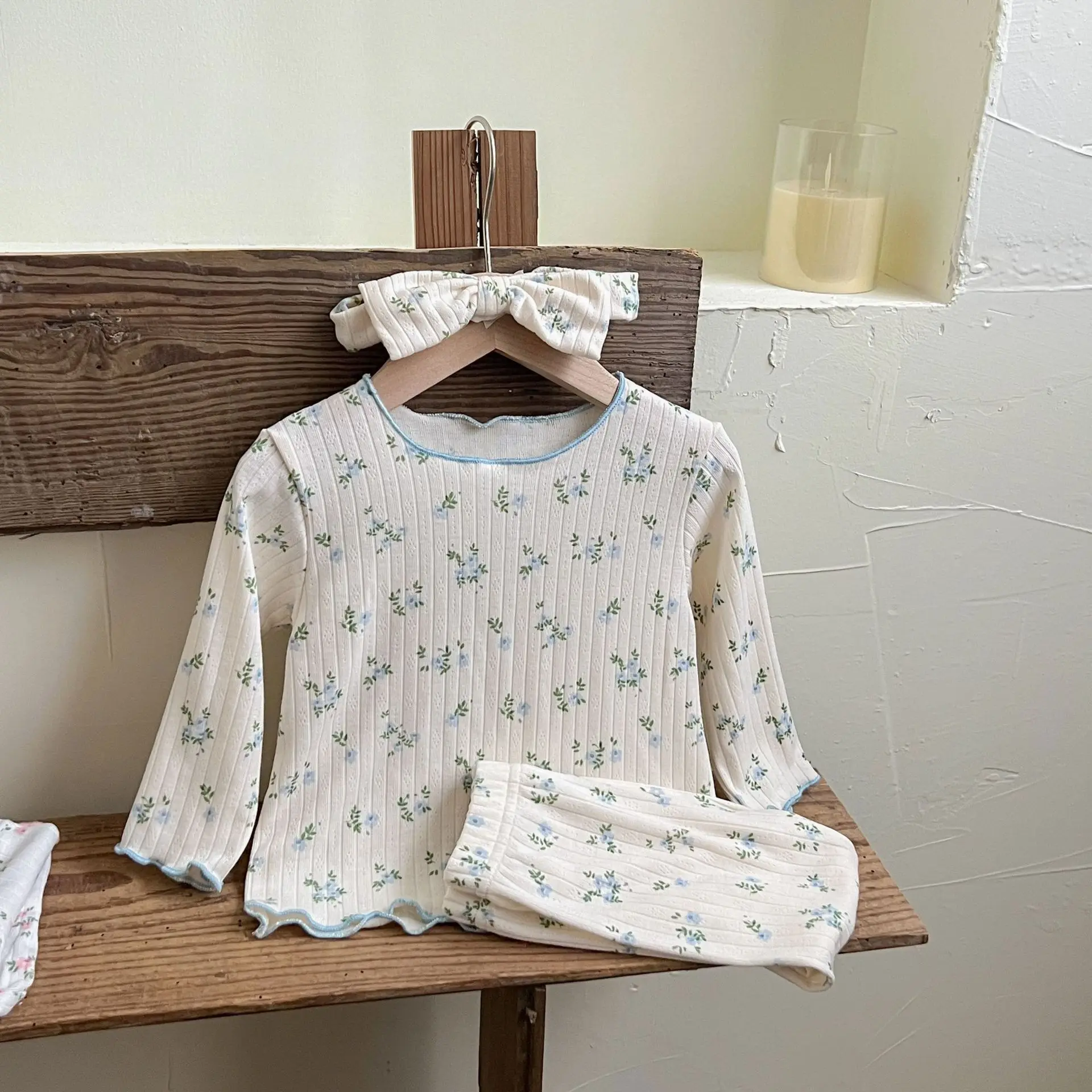 � Neue Ankunft Baby Mädchen Blumen Druck Baumwolle Pyjama Set Langarm Spitze Trim Zwei Stück Nachtwäsche Herbst Homewear Infant Kleinkind ‌ – Detail 8