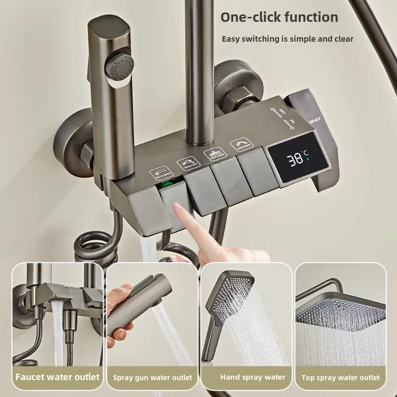 

Full Copper Shower Shower Set Household Bathroom Piano Button Pressurized Nozzle Shower Set Bathroom Set Douche