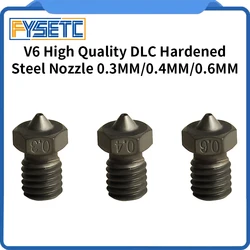 FYSETC DLC Coating Hardened Steel E3D V6 Nozzle 0.3mm/0.4mm/0.6mm High Temperature Resistance Nozzles for Ender 3 Prusa i3 MK3S+