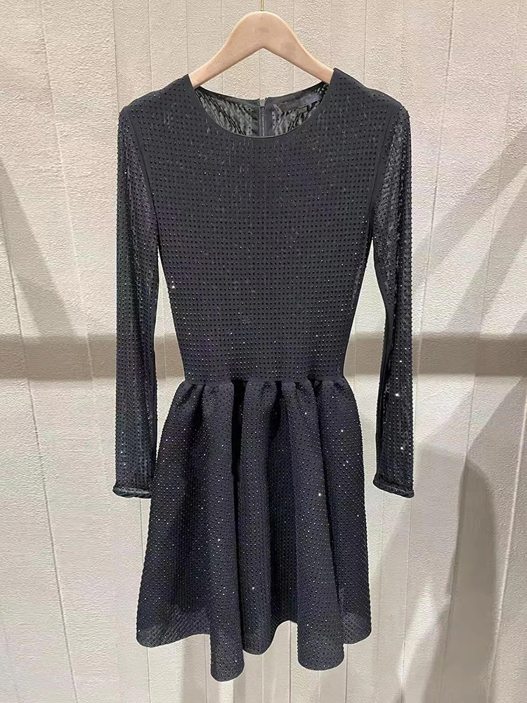 

SIVOS High-End Women's Dr immering Sequin Puffy Skirt Hepburn Sle Long Sve High Waist A-Line Autumn Collection
