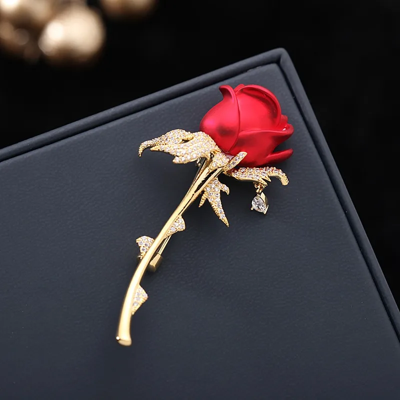 Zircon chest flower brooch pin gifts for women luxury designer woman wicked high-end zircon pin coat accessory red rose brooches