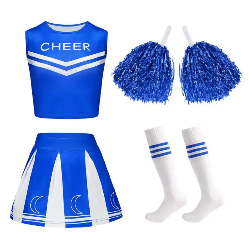 

High School Girl Cheerleader Costume Women Adult Cheerleading Uniform Dancing Outfit Sleeveless Crop Top with Mini Pleated Skirt