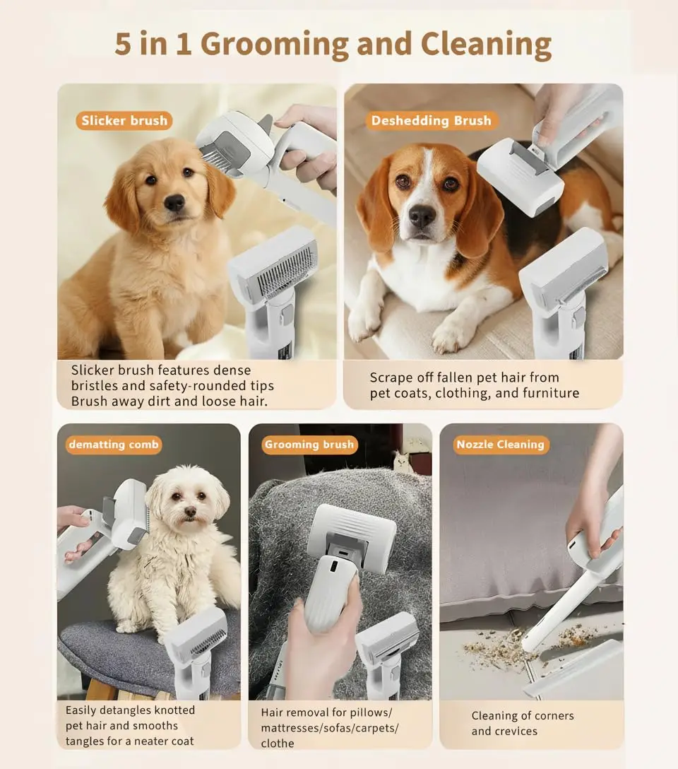 Deshedding Brush And Vacuum Suction Grooming Tool For Pets_voghion.com