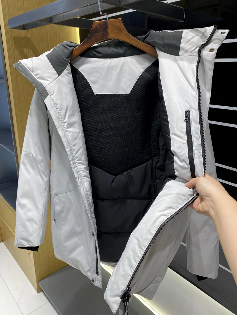 Outdoor Winter Men's down Jaet Warm Windproof Detachable Hat Mid-Length Faionable Polyester Fiber Zipper Closure Regular Fit