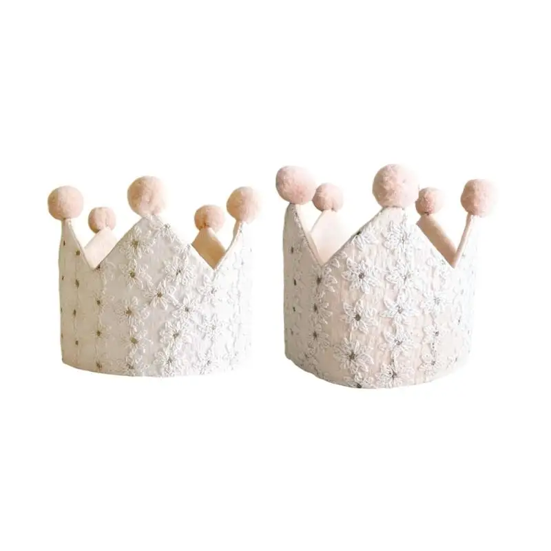 

U13F Delicate Lace Crowned Caps for Newborns 0-3 Years 100 Days Celebration Handmade Floral Embroidery Party Photo Props