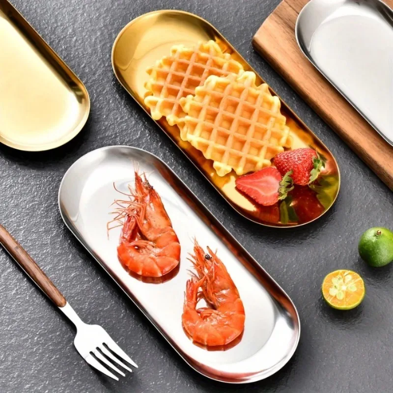 Stainless Steel Gold Dining Plate Dessert Plate Nut Fruit Cake Tray Snack Kitchen Plate Western Steak Kitchen Plate Dish image 4