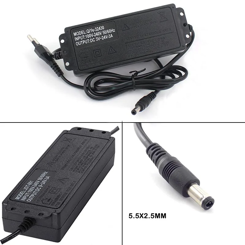 Universal AC/DC Adapter with Display Screen Adjustable Power Supply Adapter AC 100-220V to DC 3-24V 3A 3-12V 5A 3-24V 2A