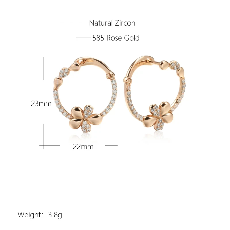 Wbmqda Unique Crystal Flower Women\'s Drop Earrings 585 Rose Gold Color With White Natural Zircon Girls Christmas Jewelry Gifts