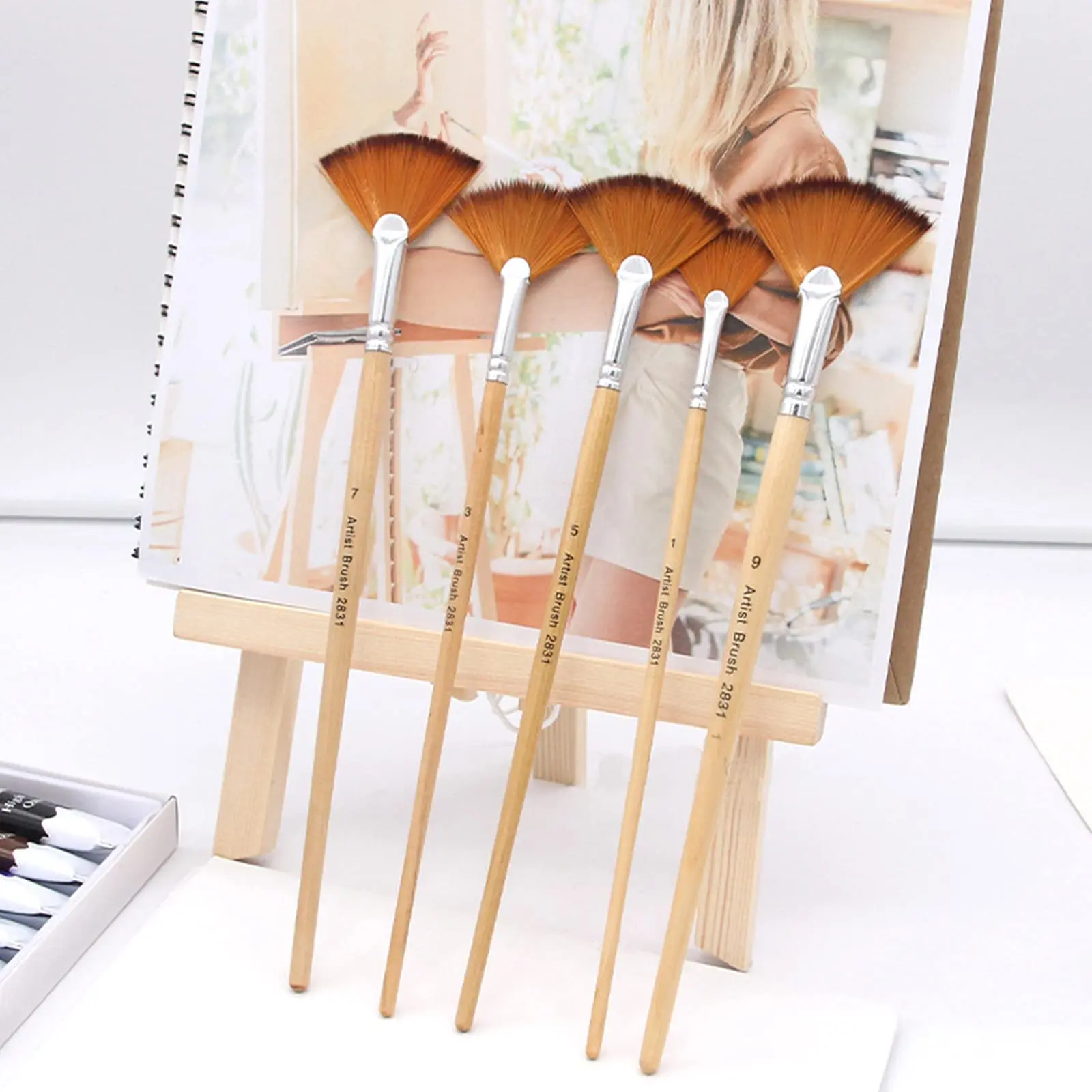 5pcs Fan Paint Brushes, Oil Acrylic Paint Brushes Nylon Hair Watercolor Fan Artist Brushes for Acrylic Watercolor Painting