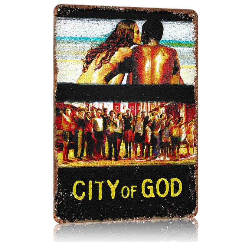 مدينة الله فيلم تين تسجيل ملصق معدني Mancave الديكور الألعاب علامات معدنية قابلة للتخصيص ل جدار الفن الديكور مكتب ديكور