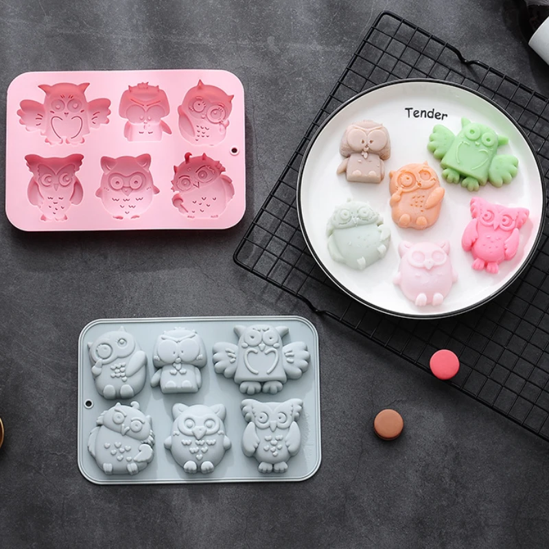 6 Cavities Owl Silicone Mold Chocolate Candy Mold Baking Tool DIY Handmade Soap Cake Fondant Mold Kitchen Tools Accessories