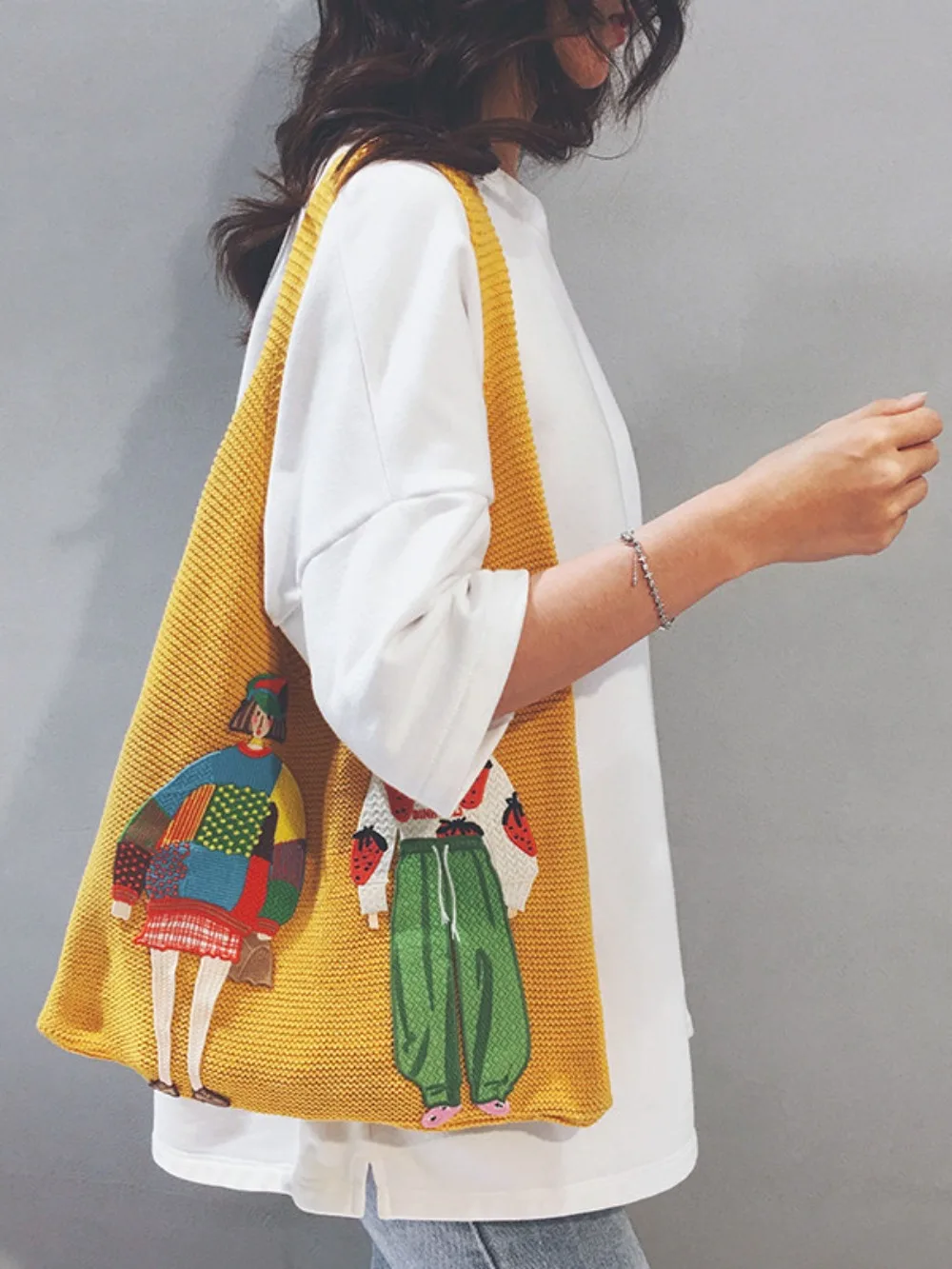 

Fashionable lazy style large knitted bag, new style travel and vacation woven bag, casual commuting shoulder tote bag