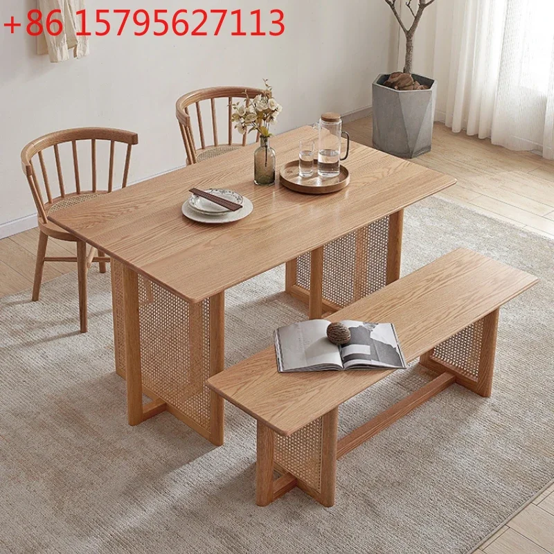 

Dining Tables and Chairs Set Oak Simple Small Apartment Rattan Bench One Table Four Chairs Dining Table Small Apartment