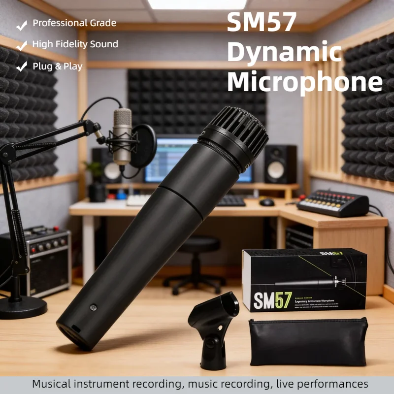 

Динамический кардиоидный микрофон Essential SM57, однонаправленный инструментальный микрофон для студийной записи, живых выступлений, записи бас-бара, ударных и гитары.