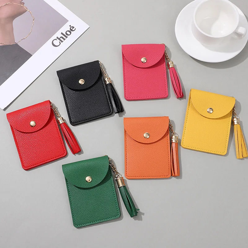 

Pu leather ID Tassel Card Holder Candy Color Bank Credit Card Box Multi Slot Slim Card Case Wallet Women Men Business Card Cover