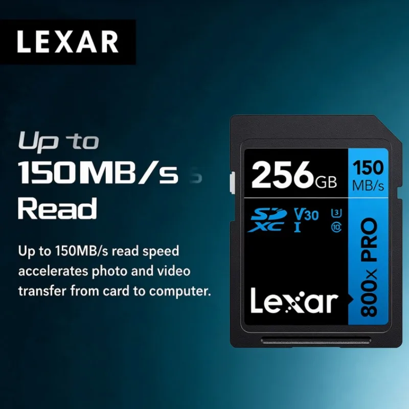 Lexar 800x Pro SD Card UHS-I V30 U3 Class 10 4K 150MB/s Read SDXC 32GB 64GB 128GB 256GB Memory Card for Camera