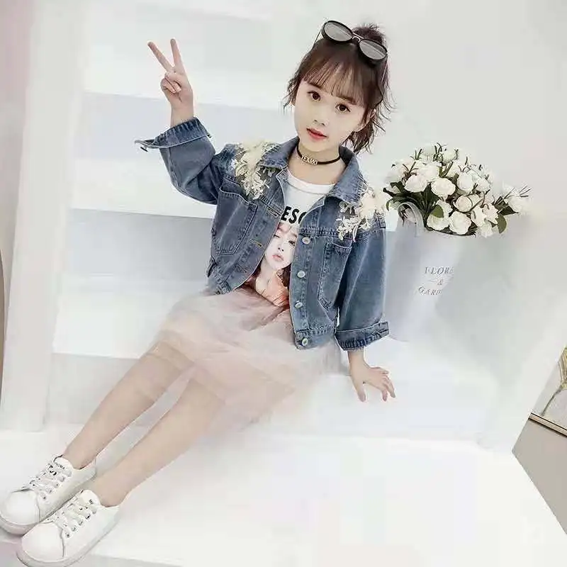 2021 new spring autumn/ summer Girls Kids denim jacket comfortable cute baby Clothes Children Clothing