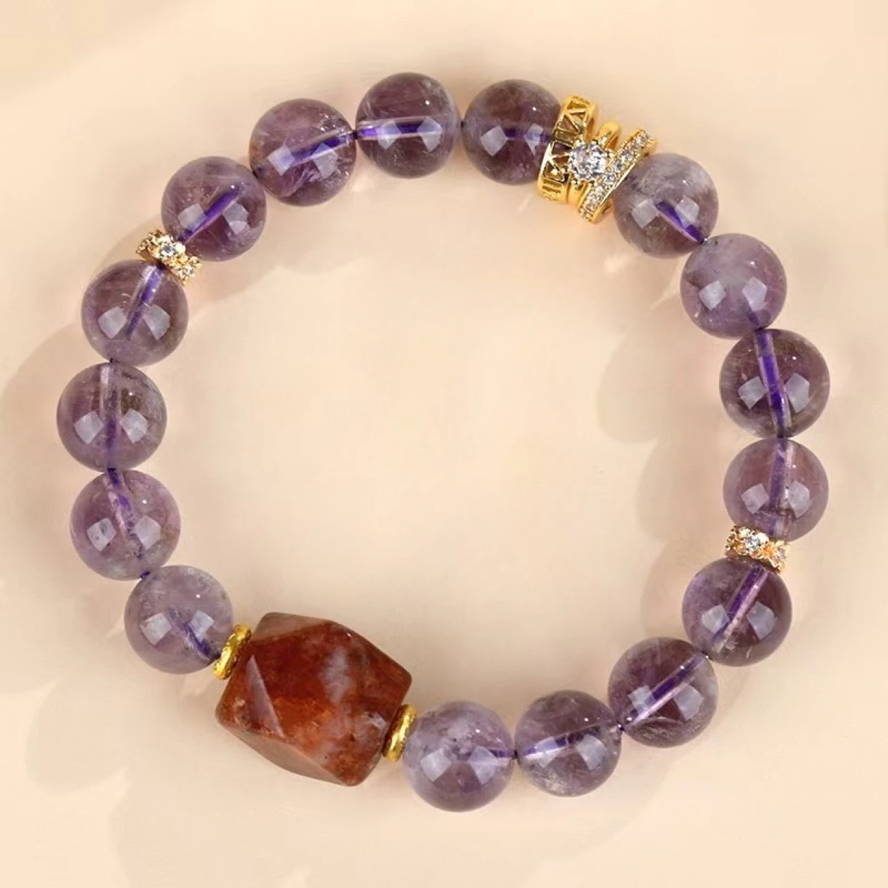 

Natural Amethyst, Red Glue Flower, Crystal Bracelet, Original Design of Women's Fashion Bracelet.