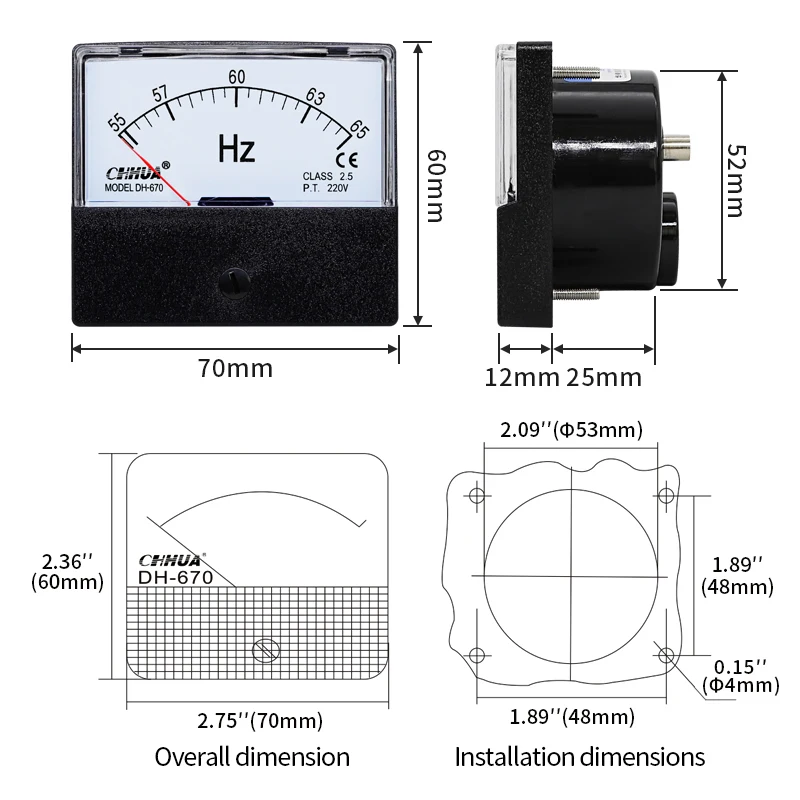 DH-670 tabela częstotliwości AC/Hz miernik/miernik Herzt 45-55Hz 45-65Hz 55-65Hz