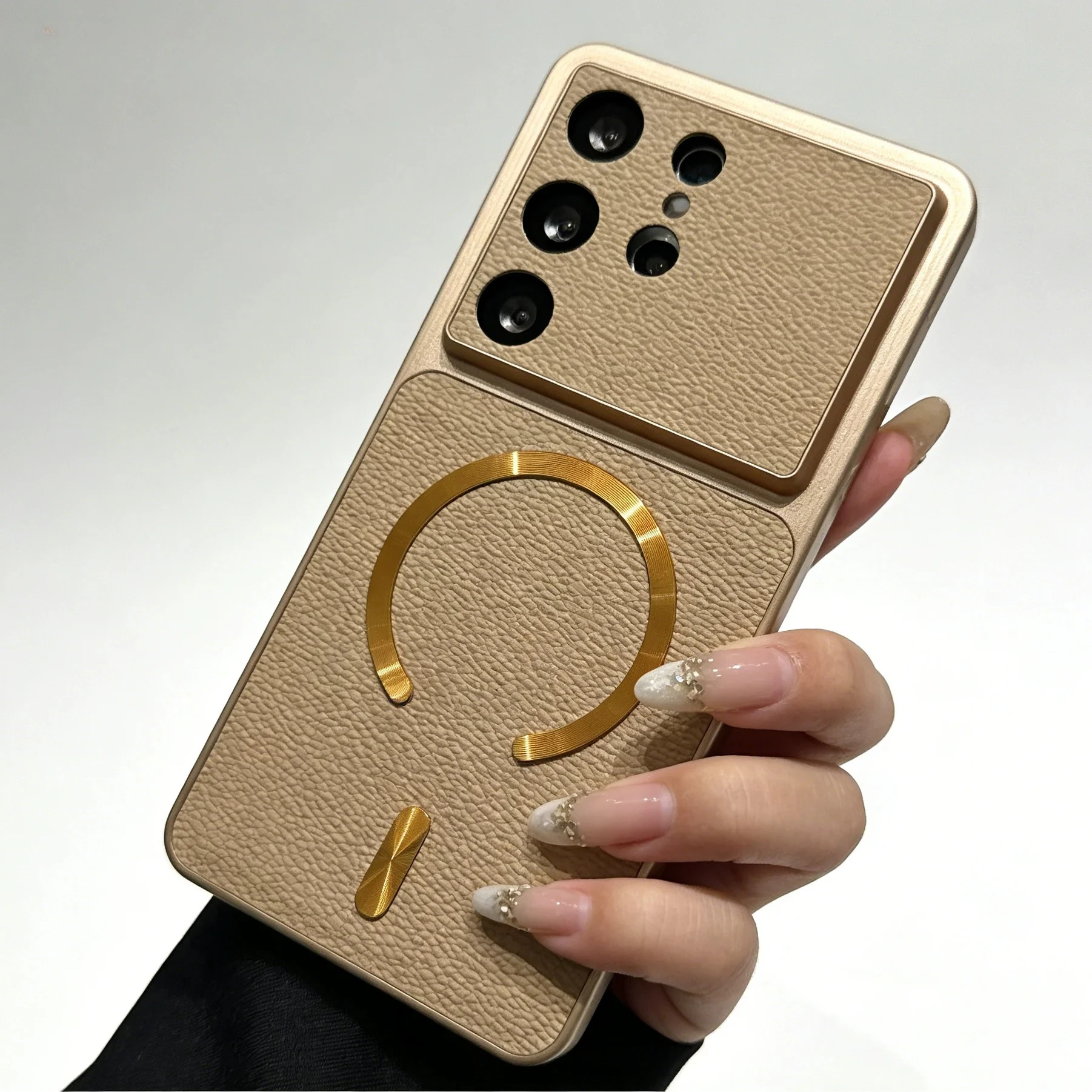 Luxury Leather Texture For Magsafe Phone Case For Samsung Galaxy S26 Ultra S25 S24 FE Plus Shockproof Magnetic Big Window Cover