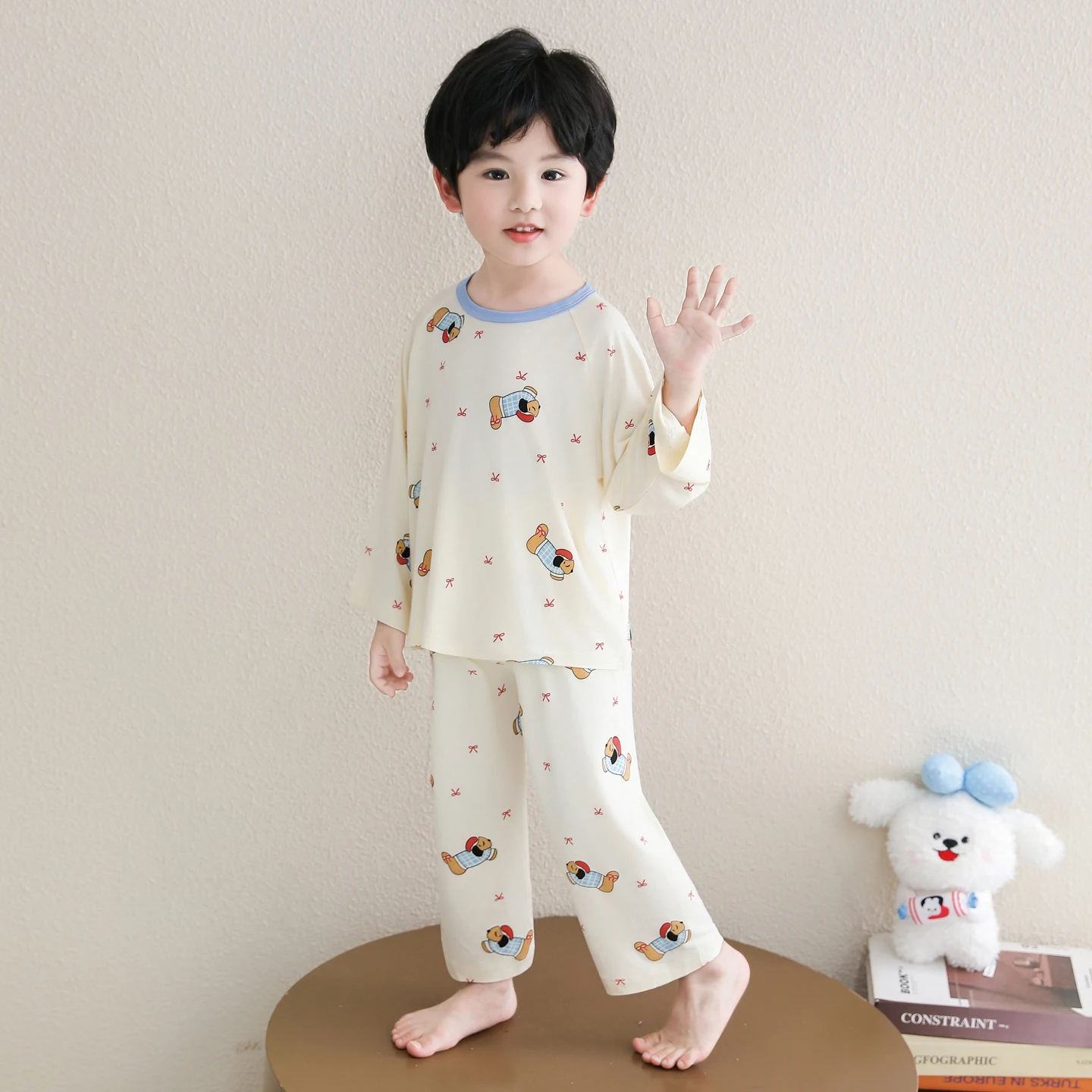 Boys Modal Pajamas Spring and Autumn Baby Long Sleeve Air Conditioning Clothing Children's Loungewear Set