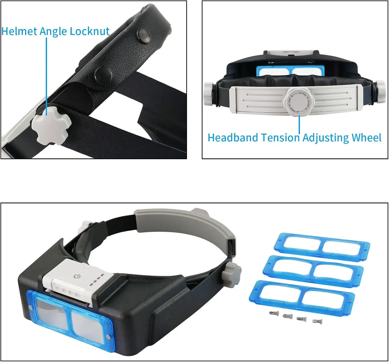 Rechargeable Head-Mounted Magnifier with LED Light, Headband Double Lens Reading Magnifying Glass for Close Work Loupe-1.5X-3.5X