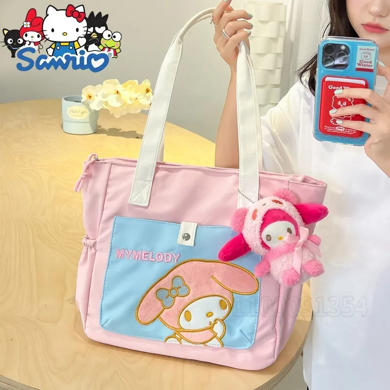 

Sanrio New Girls Embroidery Shoulder Bag Large Capacity Fashion Girl Handbag Cartoon Cute Storage Casual Tote Bag High Quality