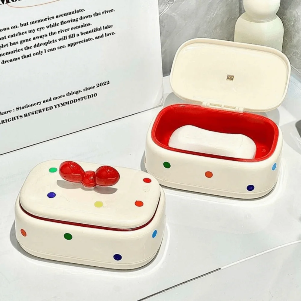 Creative Dopamine Soap Holder Drain Tray White&red Drainage Soap Dish Dot Bow Soap Box Home Decoration
