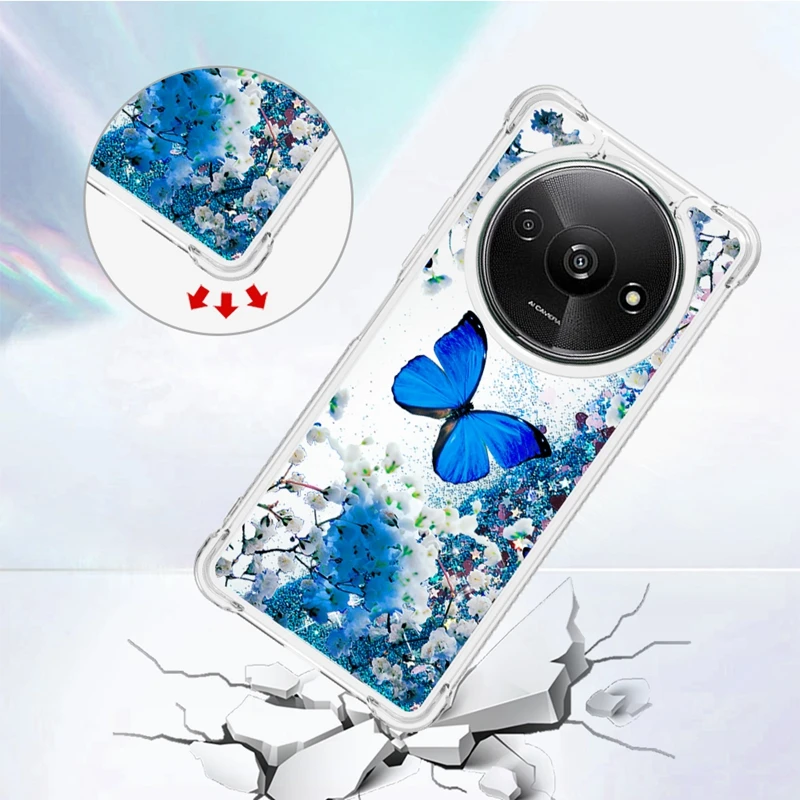 Redmi A3 Case For Xiaomi Redmi A3 Cover Painted Pattern Glitter Quicksand Liquid Cover on for Xiomi RedmiA3 A 3 Phone Case Funda