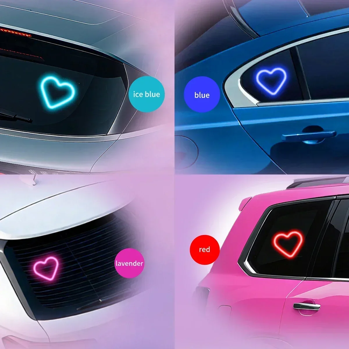 Automotive triangle window LED solar heart neon light rear window illuminated interior decoration atmosphere light Accessories