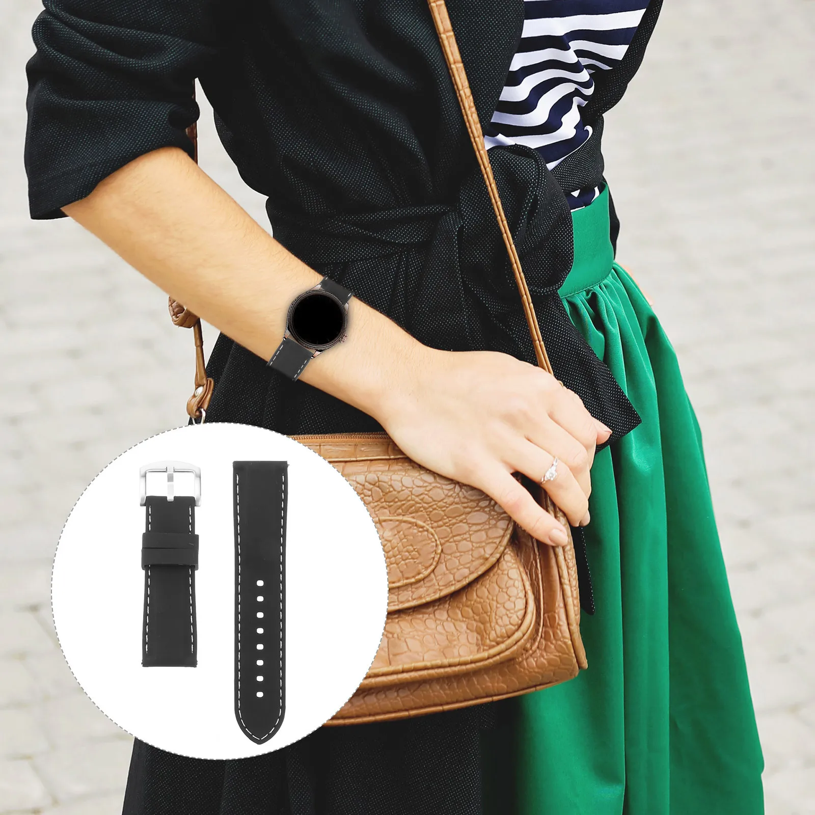 

Waterproof Watch Strap Black with White Line Silicone Bands Switch Swimming Straps Fitness