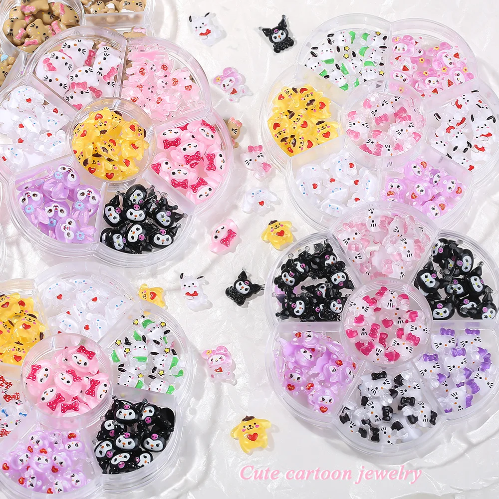 70Pcs Kuromi Nail Art Decor Kawaii Pochacco My Melody Cinnamoroll Gems Charms Jewelry for Manicure DIY Nail Rhinestone Gift