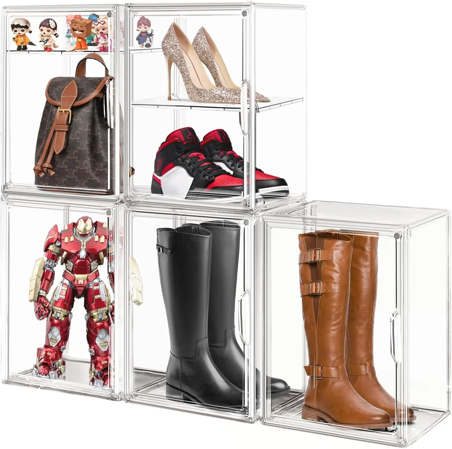 

5 Pcs Acrylic Display Case, Super Large Boots Shoe Box Stackable Shoe Organizer For Closet, Shoe Rack For Entryway Sneaker