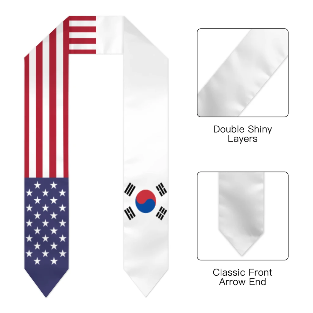 Graduation Sash South Korea & USA United States Flag Stole Shawls Graduate Wraps Scraf International Student Pride Gifts