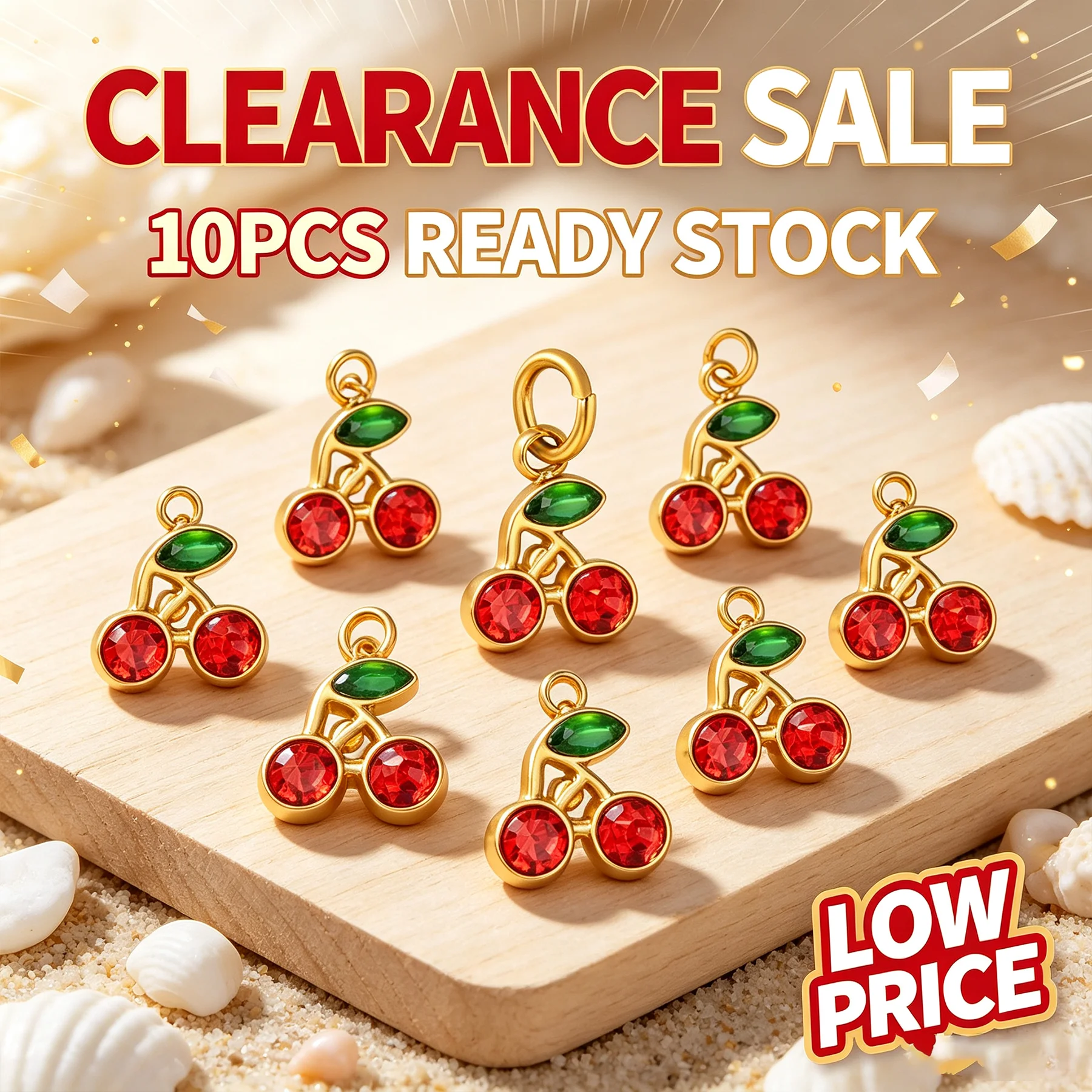 Factory Clearance 10pcs Cherry Crystal Charms Gold Spring Ring Pendants DIY Bracelet Necklace Jewelry Making Findings