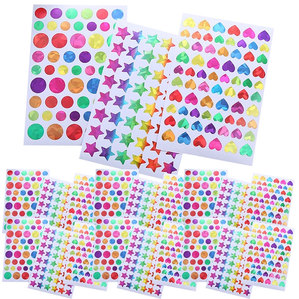 

30 Sheets Reward Stickers Adhesive Colored Round Dot Heart Star Shaped Motivational Teacher Reward Decals DIY Decorative