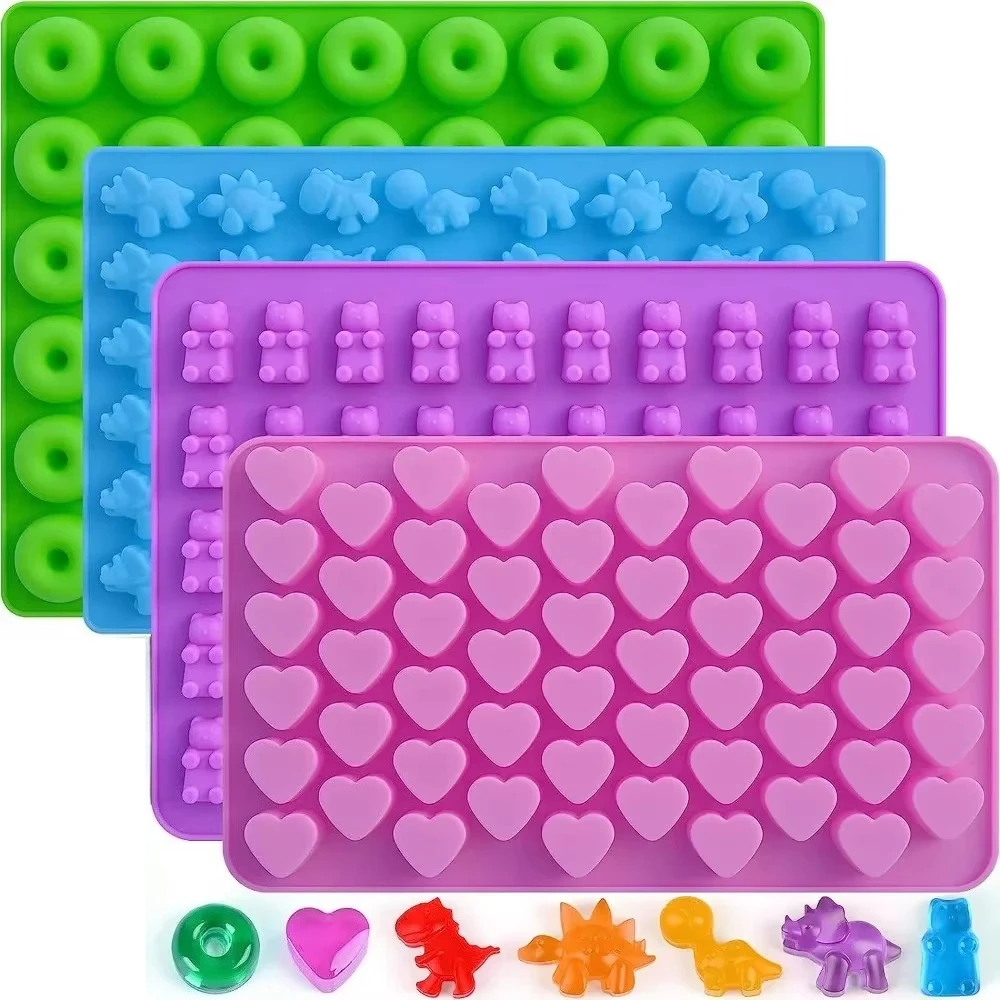 3/12P Silicone Gummy Mold DIY Kit-Dinosaur/Bear/Heart & Mini Donuts Chocolate Mold with Dropper for Valentine's Day Party Baking