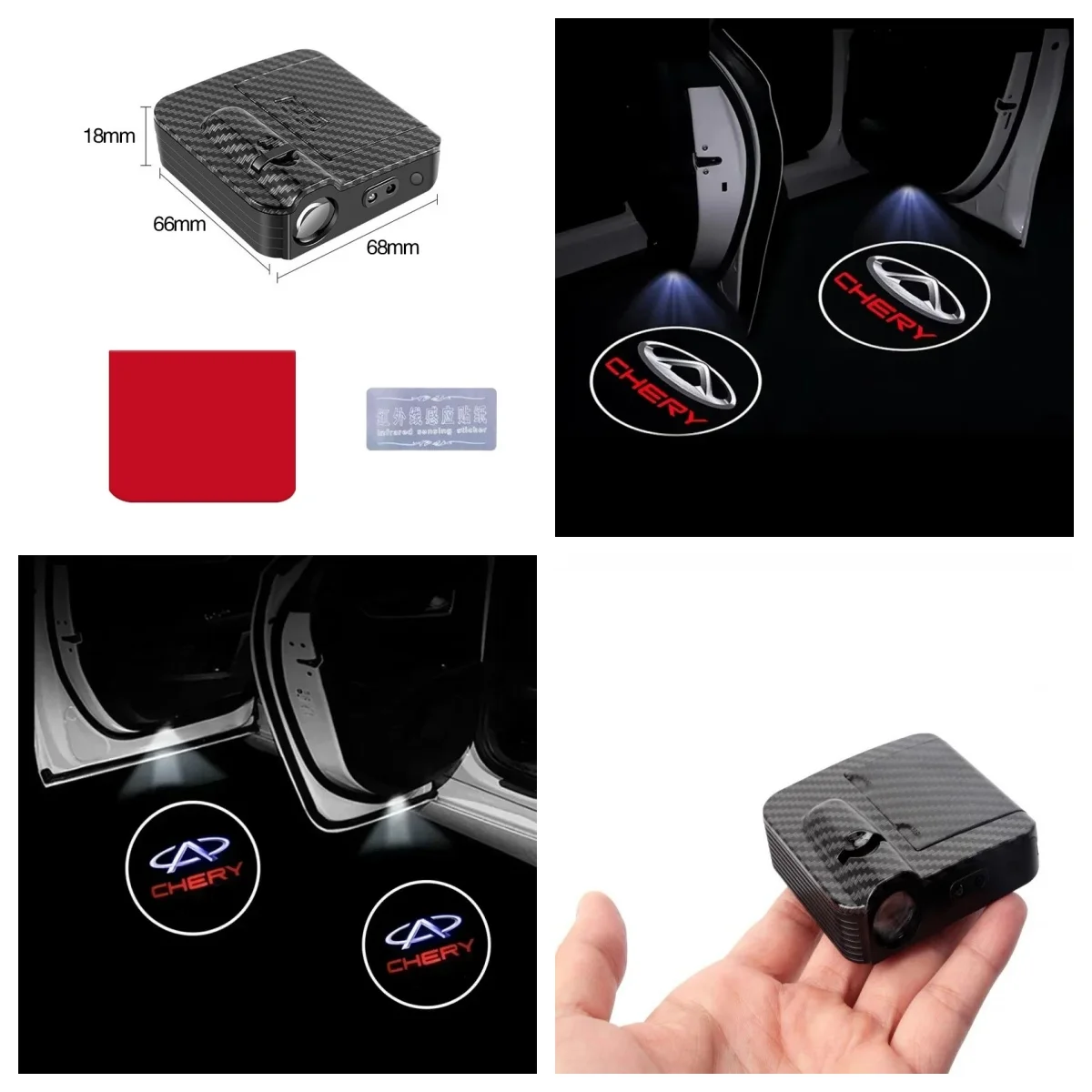 1‑2Pcs Chery LED Door Welcome Light HD Logo Projector Puddle Lamp Fit Chery S5 O5 E5 C5 PRO PHEV Tiggo 5 8 7 Arrizo Jetour X70 X