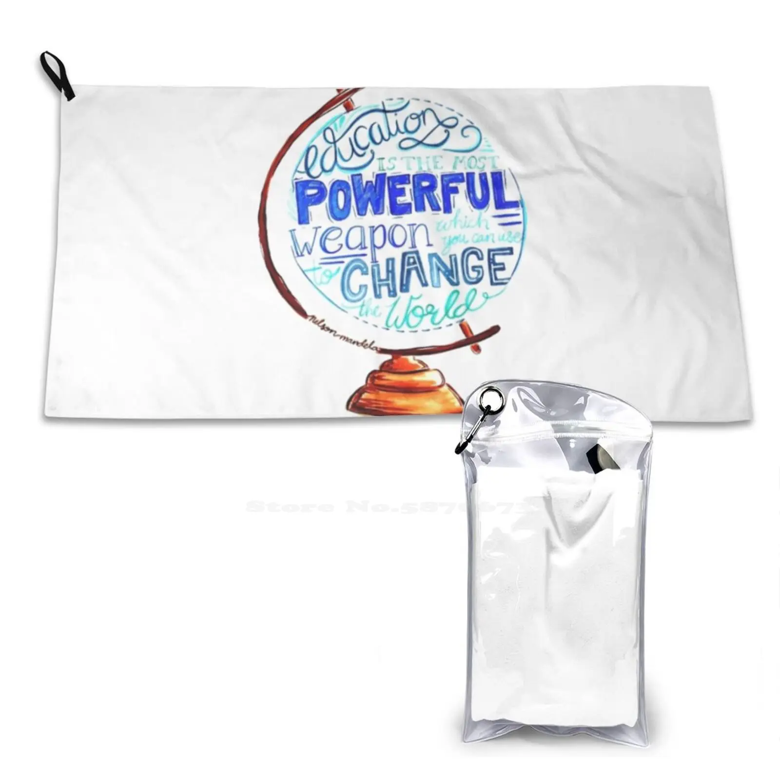 Nelson Mandela-Change The World , Typography Vintage Globe Design Soft Towel Quick Dry Beach Towel Nelson Mandella Typography