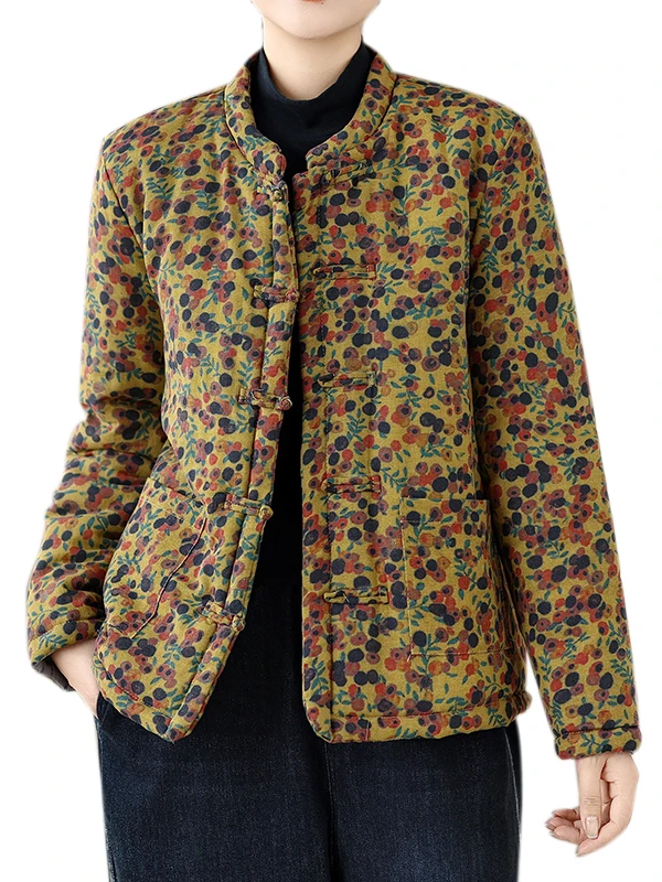 Authentic Thiened Cotton Jaet Winter Outerwear Hanfu Cotton Linen Sle Long Sve Regular Fit Single Button Closure