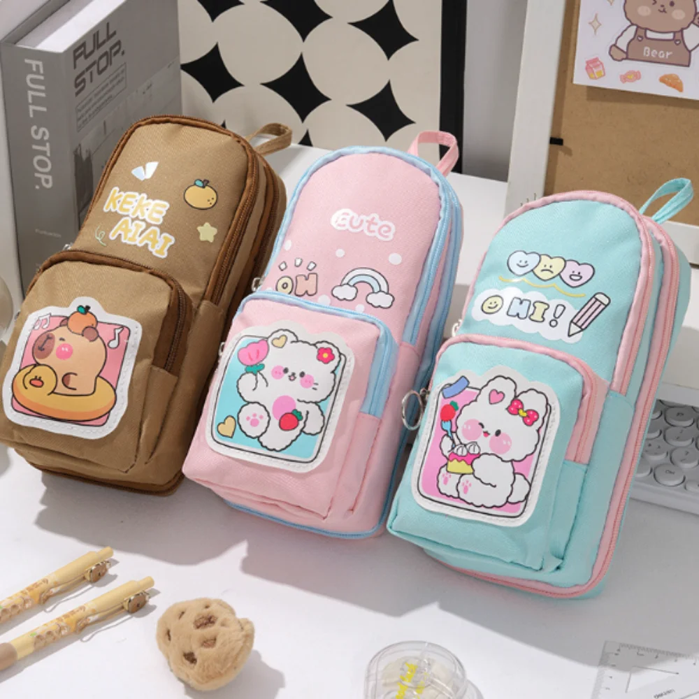 6 Schicht 11 Taschen Capybara Bleistiftbeutel Große Kapazität Tier Schultasche Form Federmäppchen Ästhetische Wasserdichte Reißverschluss Bleistiftbeutel