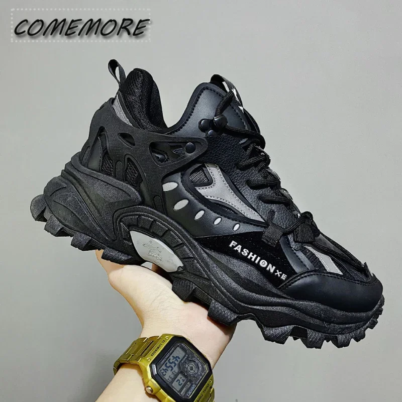 Vulcanized Shoes Luxury Sneakers Men\'s Harajuku Chunky Sneakers Autumn Black Running Footwear Male High Fashion Zapatos Hombre