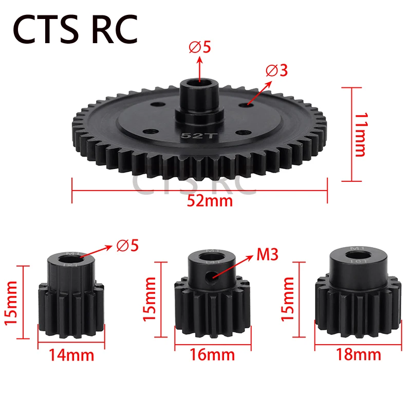 M1 52T Stalen Tandwiel 12T 14T 16T Pinion Gear Center Diff Gear voor ARRMA 1/8 KRATON OUTCAST TALION 1/7 MOJAVE FIRETEAM