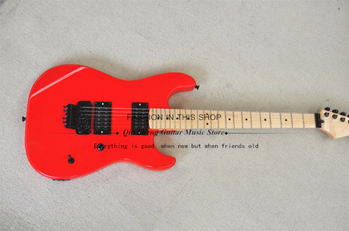 Red Electric Guitar Char Guitar Tremolo Bridge Maple Nect Basswood Body Black Tuners HH Pickups