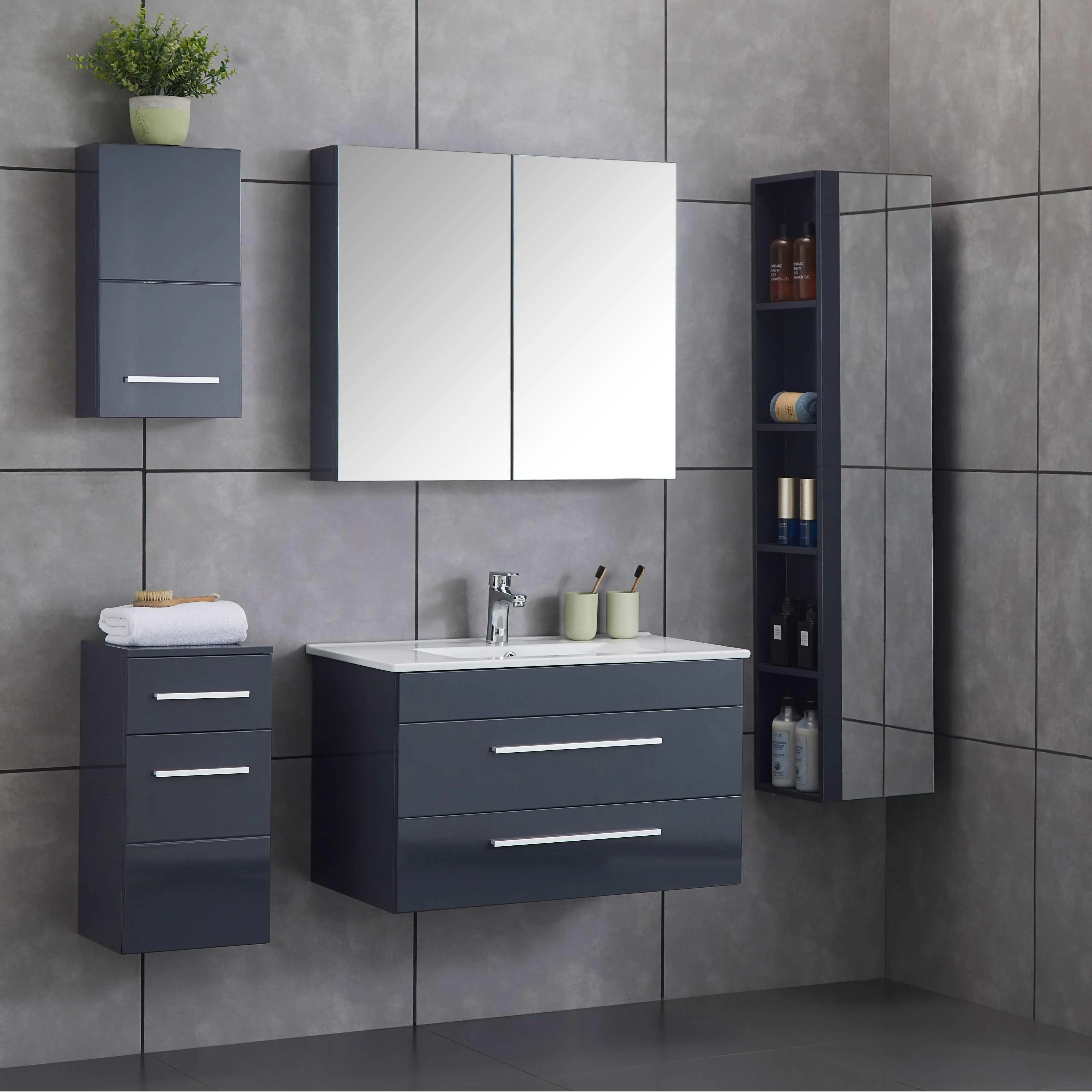 

Modern Navy Color 800mm 2-Drawer Wall Hung Bathroom Vanity Ceramic Basin Mirror Cabinet PVC/MDF Optionspromote sales
